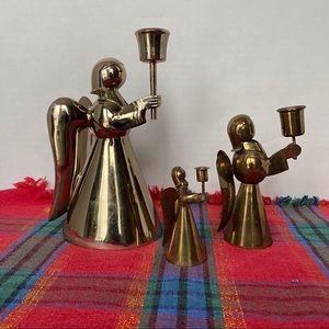 Vintage Brass Angel Candle Holders Set of 3